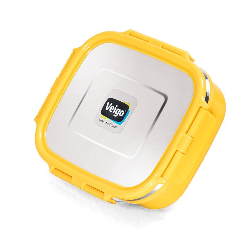Veigo HeatUp Large Insulated Stainless Steel Leakproof & Airtight Lunch Box (630ml), Microwave Safe, Rectangle Shape,ellow