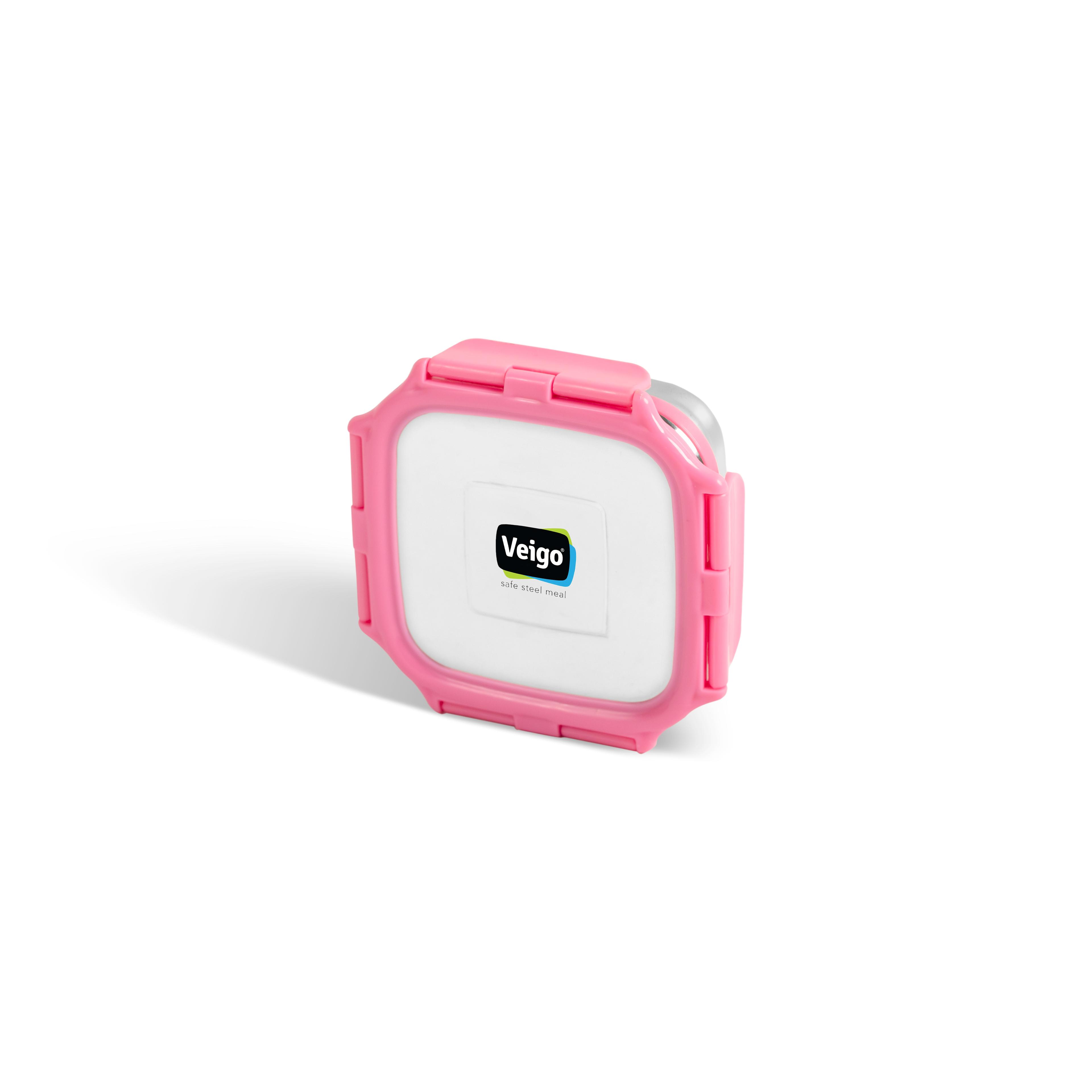 Veigo Medium Stainless Steel Leakproof & Airtight Lunch Box with Lid Lock & Detachable Clip Mechanism (330ml), Pink