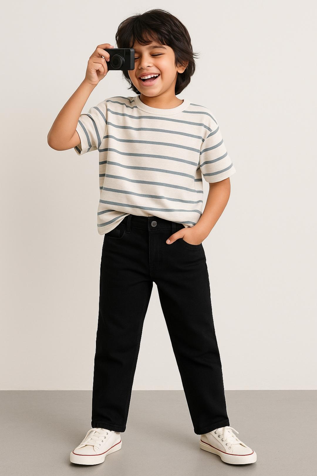TALES & STORIES Boys Straight Fit Mid-Rise Stretchable Jeans