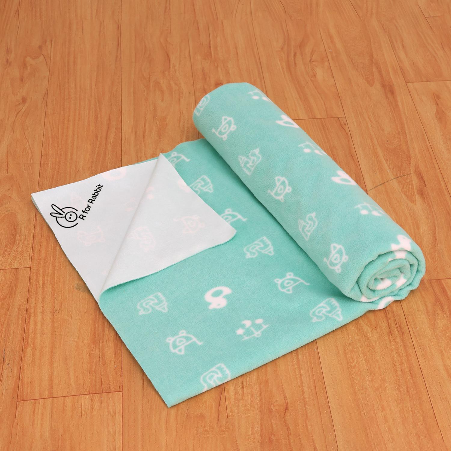 R for Rabbit Waterproof Quick Dry Sheet for Baby | Anti-Piling Fleece Breatheable Fabric Extra Absorbent Instant Dry Baby Bed/Cot Protector Mat (Size-S,Green)