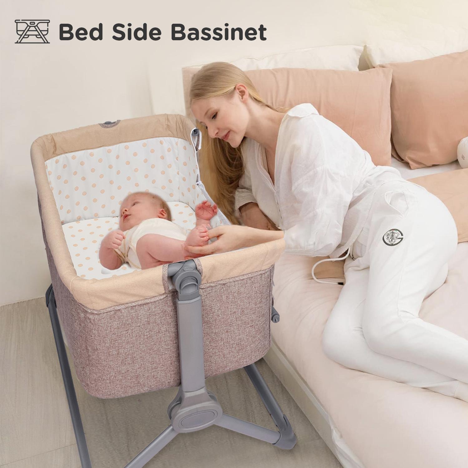R for Rabbit Hop A Little Baby Cot Bedside Bassinet for Kids | 4 Level Height Adjustment Crib with Breathable Mesh for 0 to 12 Months Infant Weight Capacity Upto 20kgs (Dark Grey)