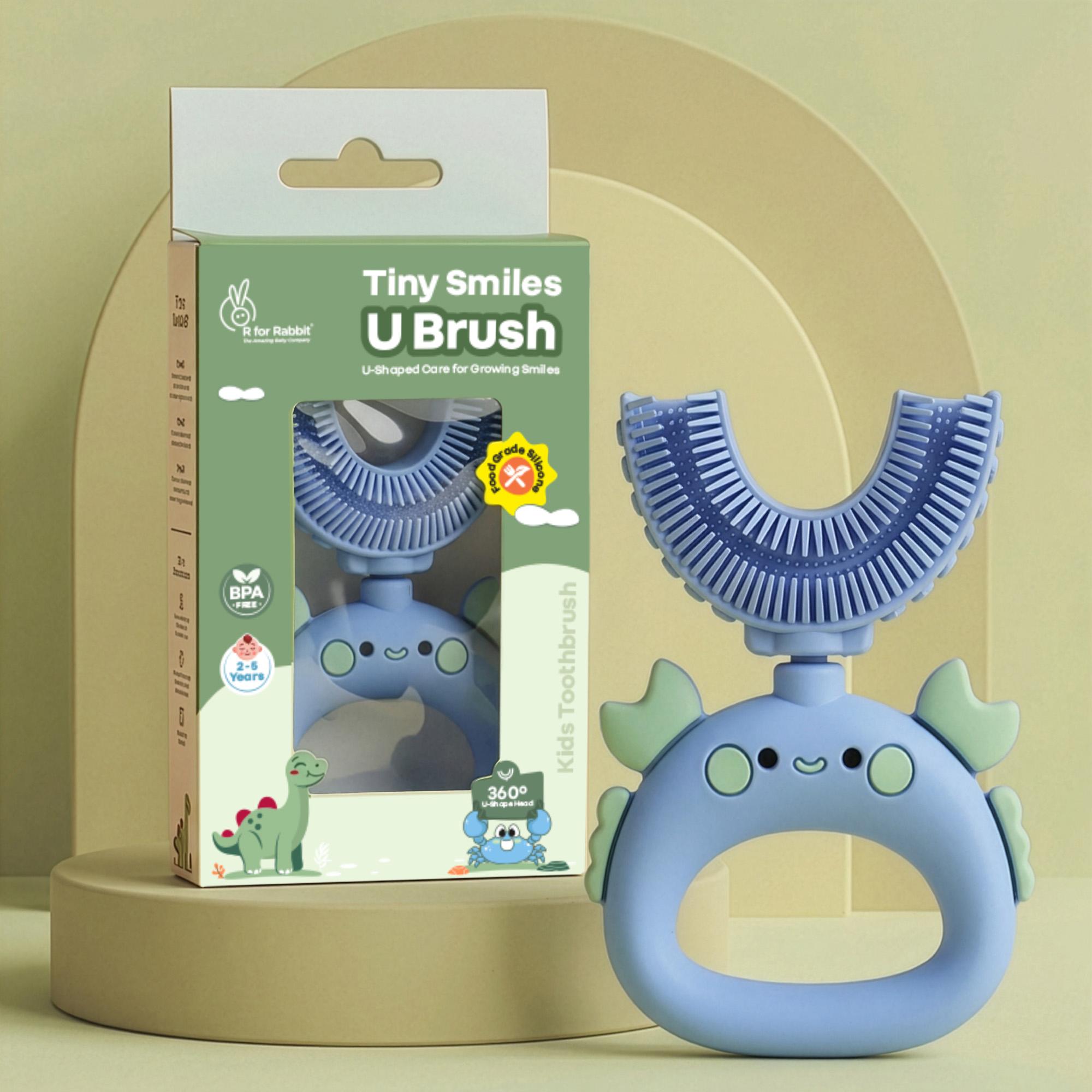 R for Rabbit Tiny Smiles U-Shaped Kids Toothbrush, 360° Oral Cleaning Manual Brush | Ultra Soft Bristles for Toddlers & Children Age 2-5 Years, BPA-Free Food Grade Silicone | Easy Grip Handle (Blue)