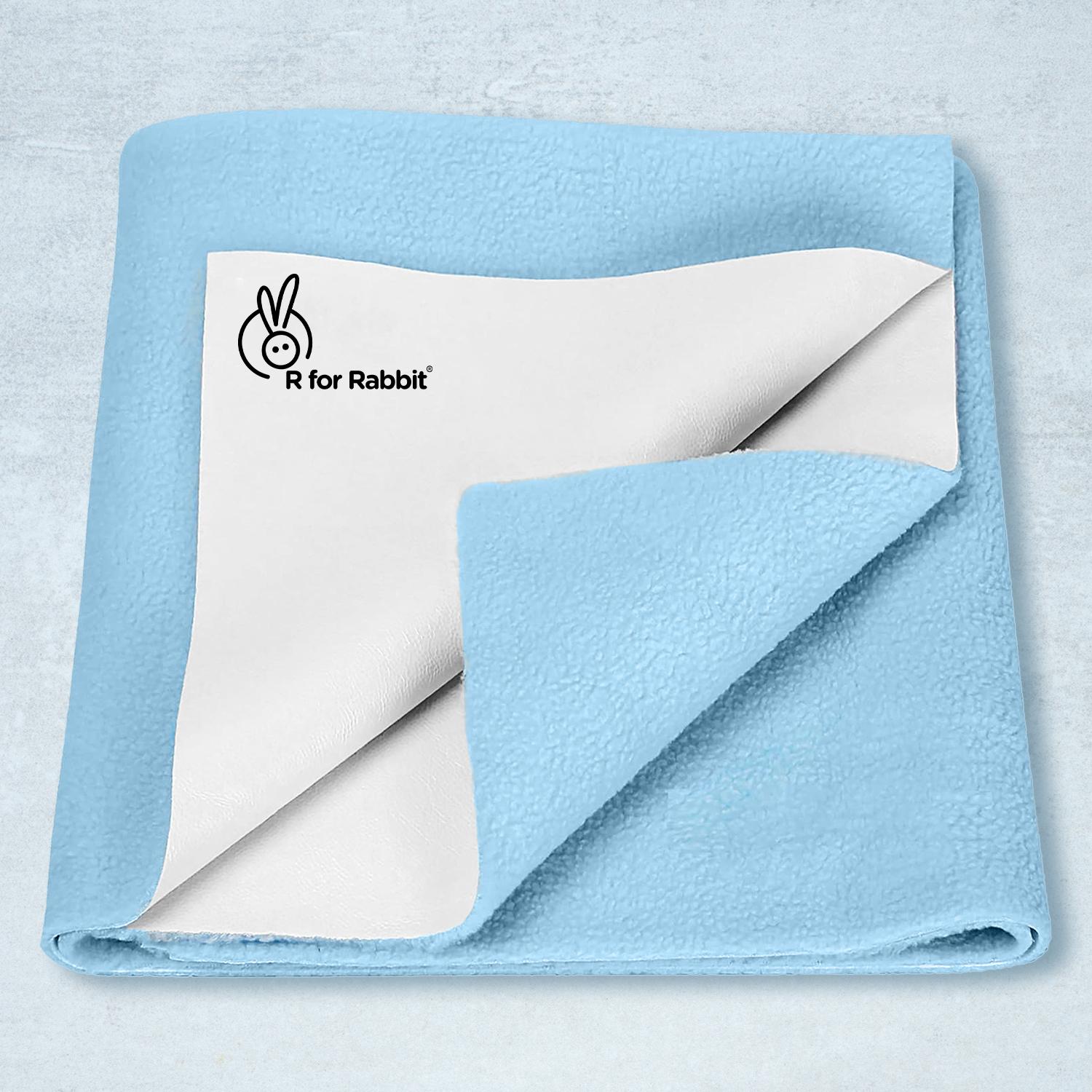 R for Rabbit Waterproof Quick Dry Sheet Bliss for Baby | Anti-Piling Fleece Breatheable Fabric Extra Absorbent Instant Dry Baby Bed/Cot Protector Mat (Size-M,Blue)