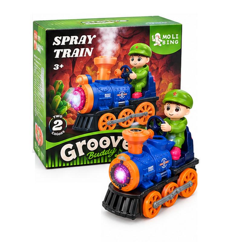 Kids Electric Spray Steam Train Toy with Lights & Music – Battery-Operated Cartoon Locomotive, Mist Spray Engine for Boys & Girls Ages 3-8