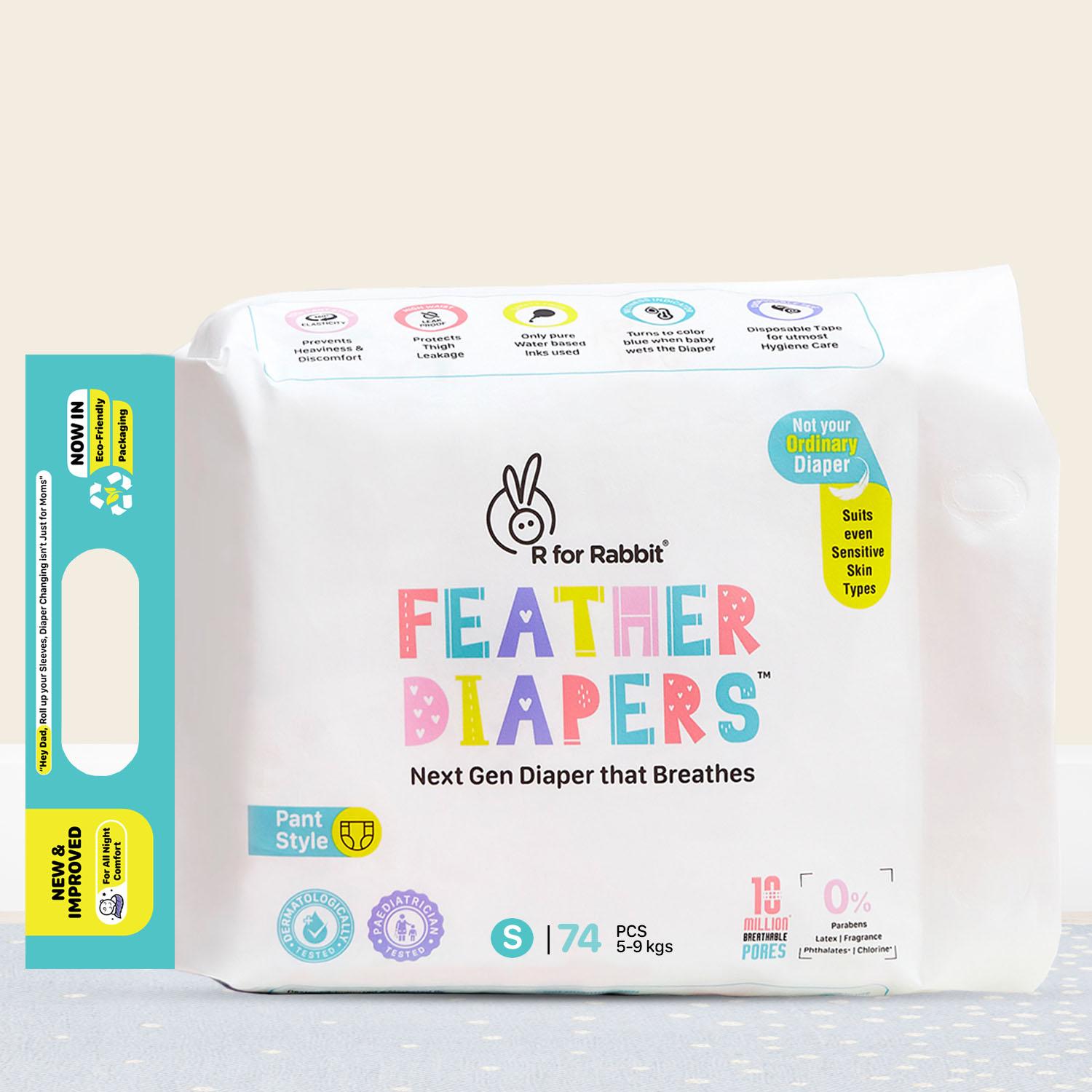 R for Rabbit Feather Diaper Pants Size S| Small for baby of 5-9 kgs (Combo Offer Pack of 74)
