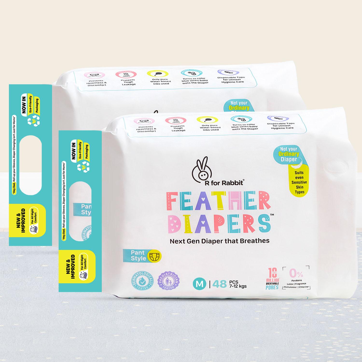 R for Rabbit Feather Diaper Pants Size S| Small for baby of 5-9 kgs (Combo Offer Pack of 96)