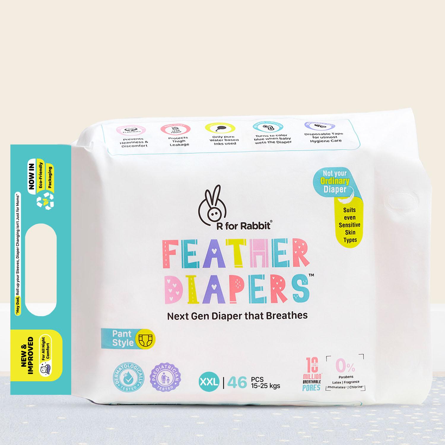 R for Rabbit Feather Diaper Pants Size XXL for baby of 15+ kgs (Pack of 46)