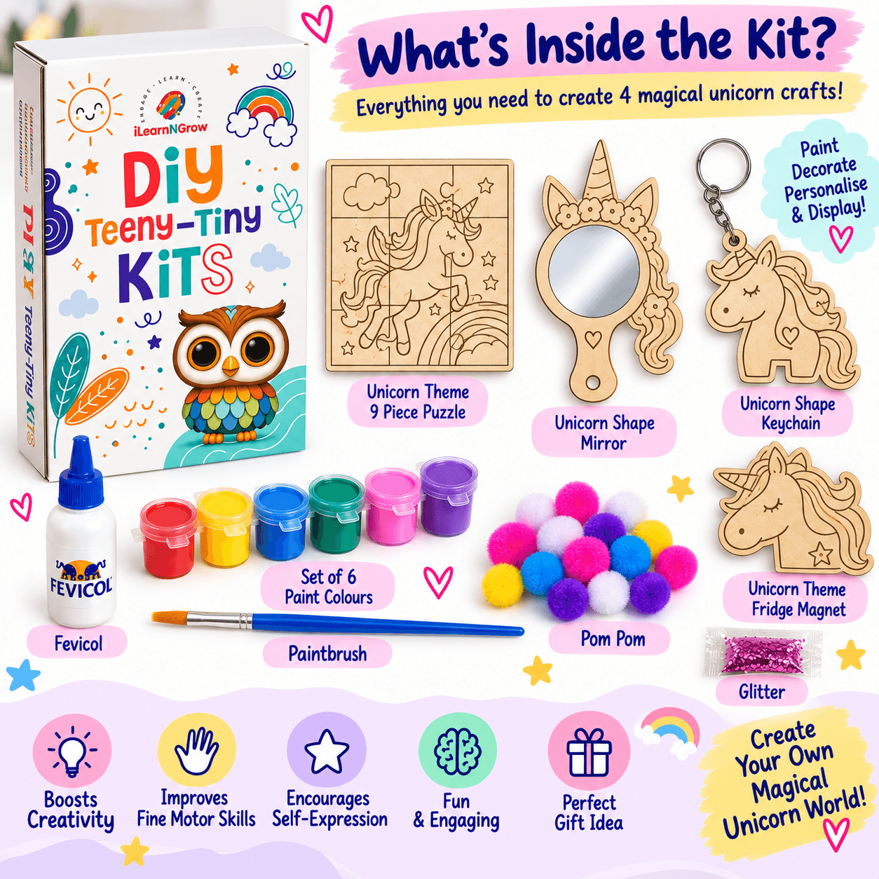 Ilearnngrow Teeny Tiny DIY Unicorn Painting Kit