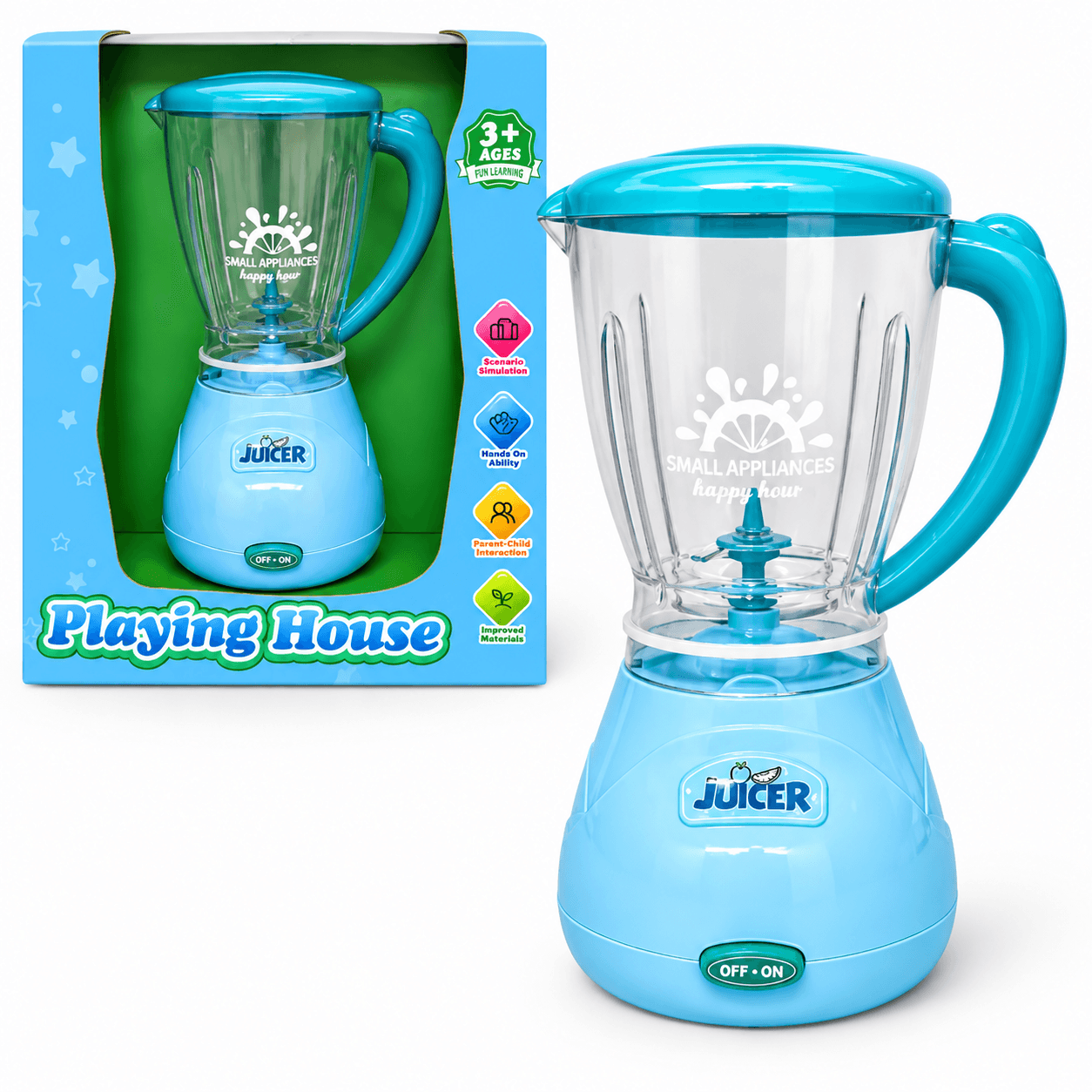 iLearnNGrow Pretend Play Juicer Mixer Toy for Kids | Rotating Blade with Sound Effects | Kitchen Appliance Role Play Toy for Boys & Girls 3+ Years