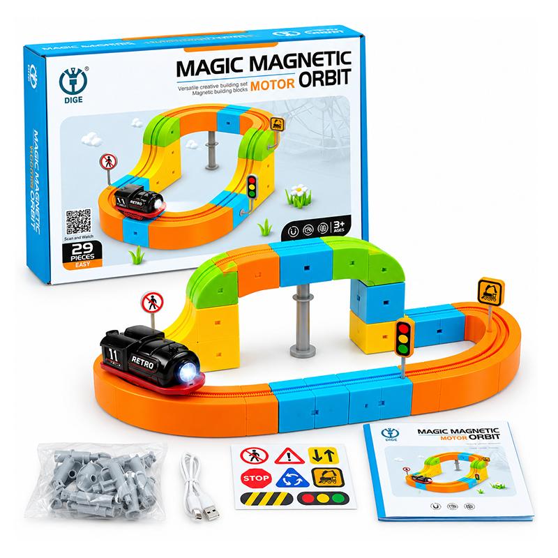 Magnetic Cube Race Track Building Blocks Toy DIY Assemble Marble Run Rail Car Set Flexible Magnetic Track Car Educational Toy for Kids