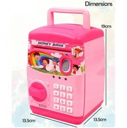Money Safe Kids with Finger Print Sensor Piggy Savings Bank with Electronic Lock, Pink