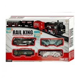 Rail King Train Set for Kids with Track, Engine & 3 Bogey for Train Battery Operated Toy