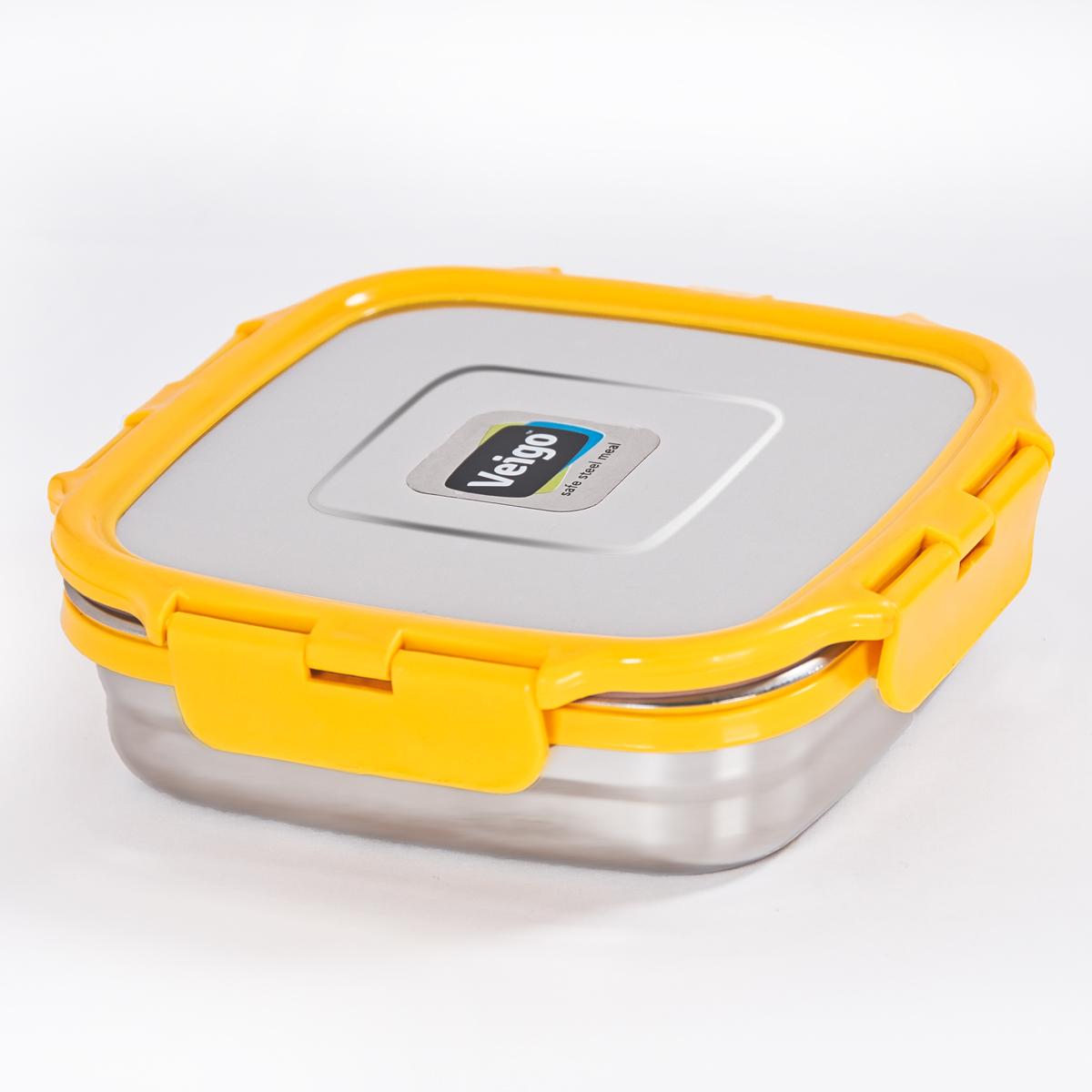 Veigo Sandwich Stainless Steel Airtight Box with Silicon Ring & Lid Lock,ellow