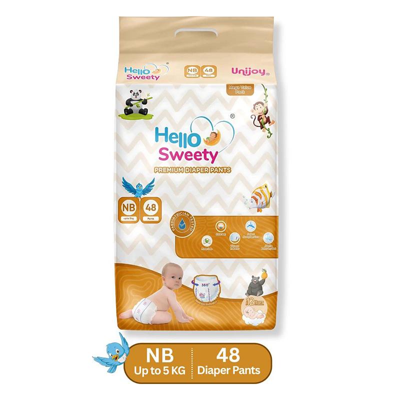 Unijoy Hello Sweety Baby Diaper Pants-Fast Absorption & Cottony Soft Feel | Pack of 1 - New Born (48 Pieces)