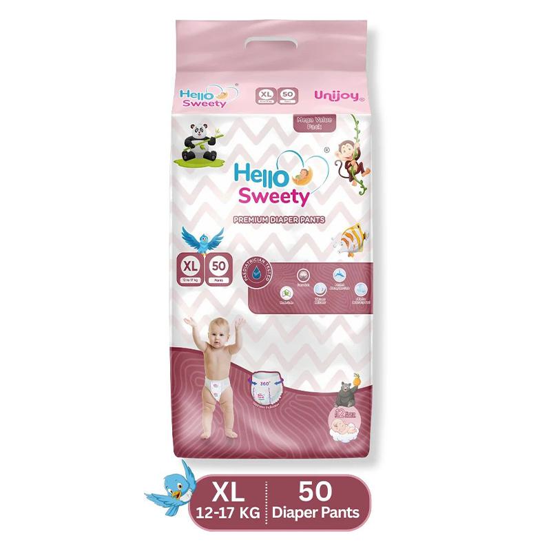 Unijoy Hello Sweety Baby Diaper Pants-Fast Absorption & Cottony Soft Feel | Pack of 1 - XL (48 Pieces)