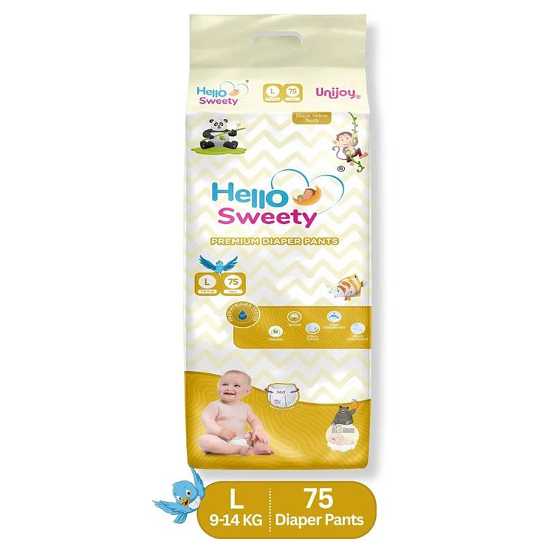 Unijoy Hello Sweety Baby Diaper Pants-Fast Absorption & Cottony Soft Feel | Pack of 1 - L (75 Pieces)