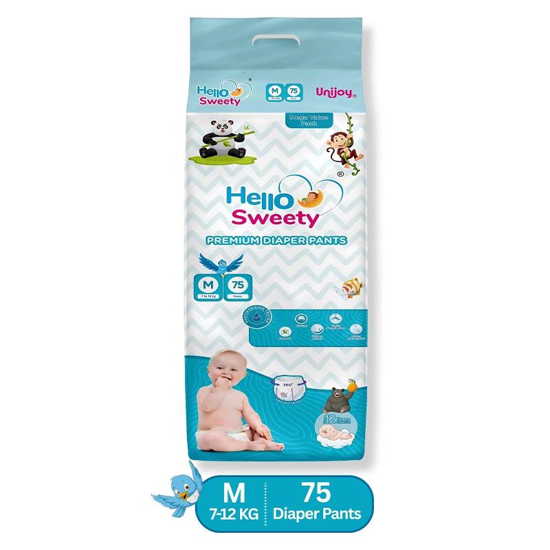 Unijoy Hello Sweety Baby Diaper Pants-Fast Absorption & Cottony Soft Feel | Pack of 1 - M (75 Pieces)