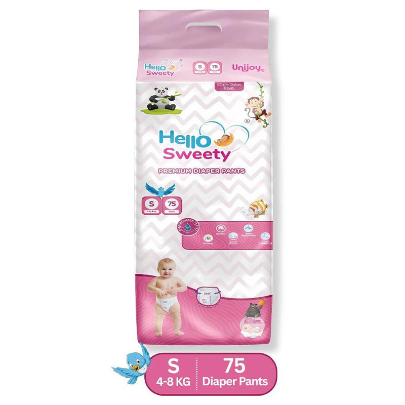 Unijoy Hello Sweety Baby Diaper Pants-Fast Absorption & Cottony Soft Feel | Pack of 1 - S (75 Pieces)