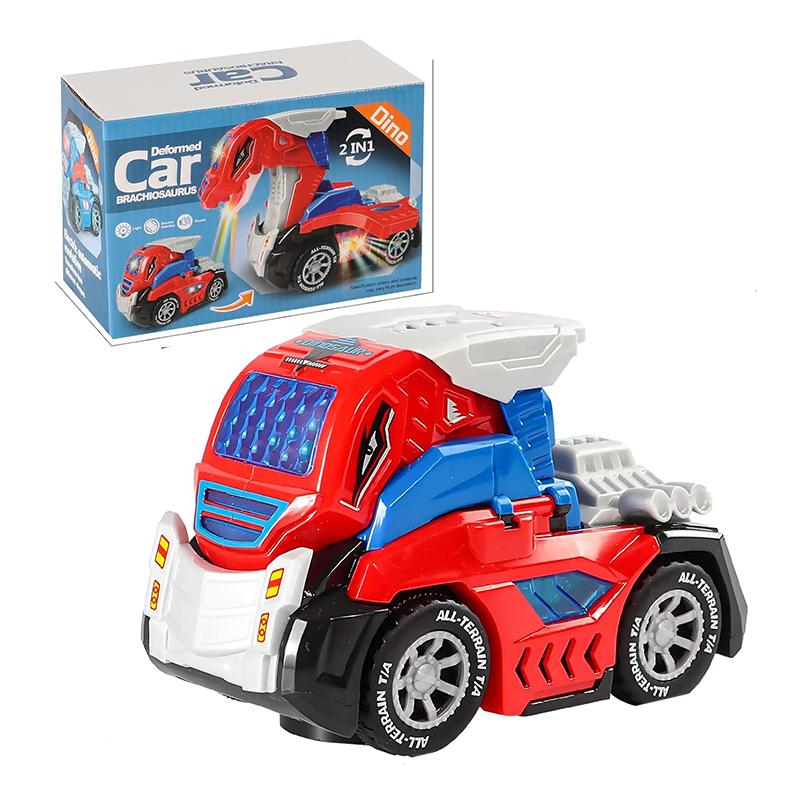 Deformed Dino 2 in 1 Car With Light & Music & Bump n Go Action (Red)