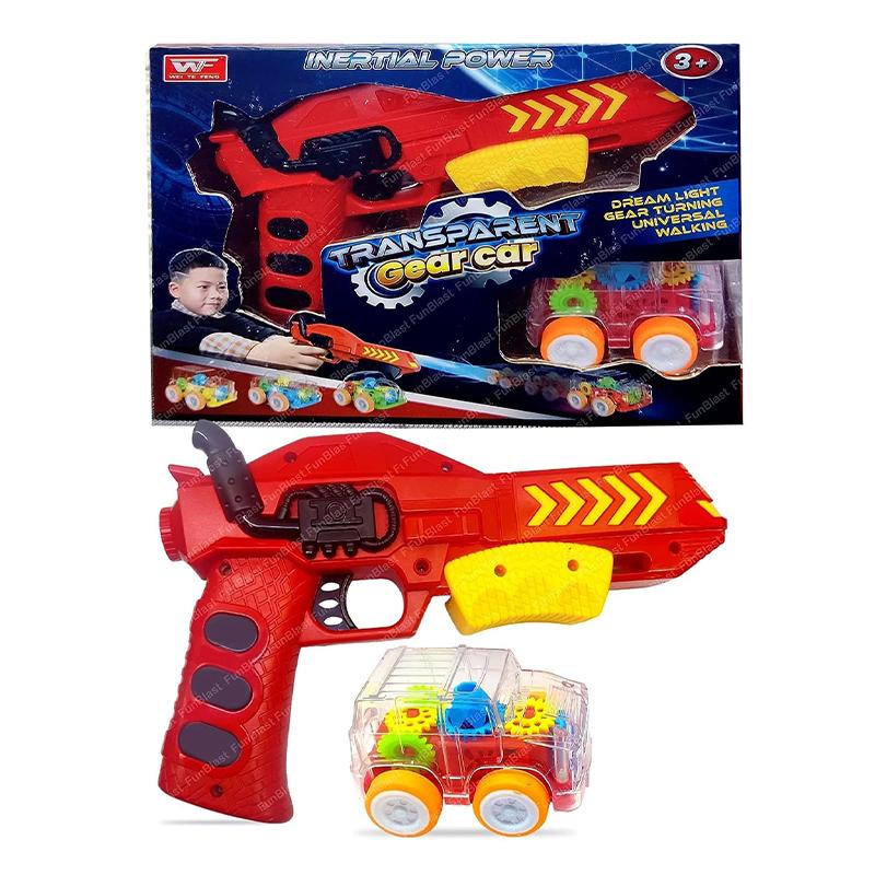 Wei Te Feng Inertial Power Gun with Transparent Gear car Launcher (Red) | Toy Gun for Kids | Soft Bullet Blaster Shooter Toy | Toy Guns