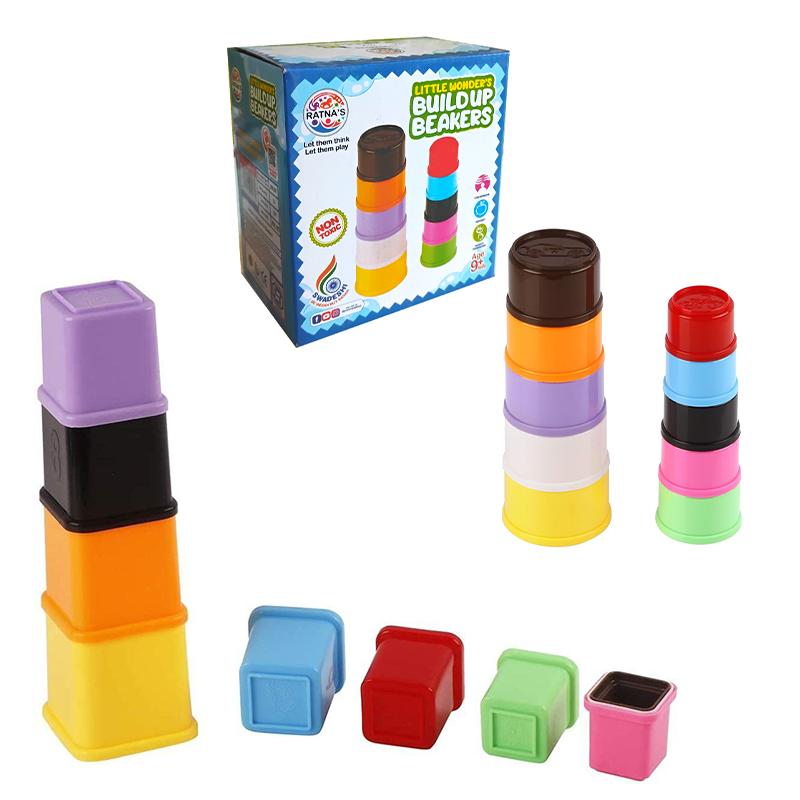 Plastic Build Up Stacking Beakers and Cubes Combo of 2 for Kids