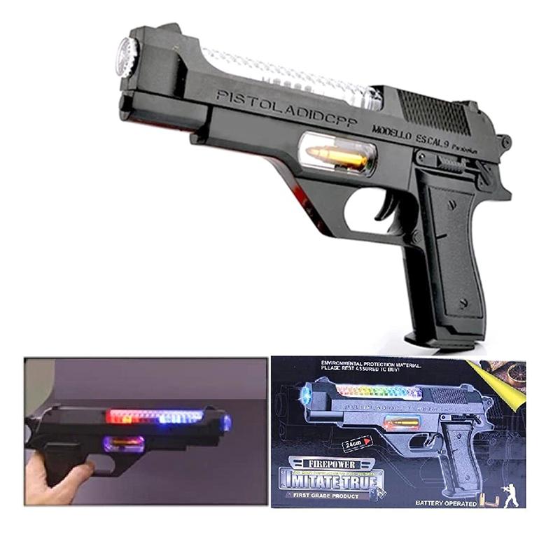 Eagle Light Music Pistol Gun CO2 Telescopic Barrel Electric Laser Gun 3d Light Guns & Darts (Black)