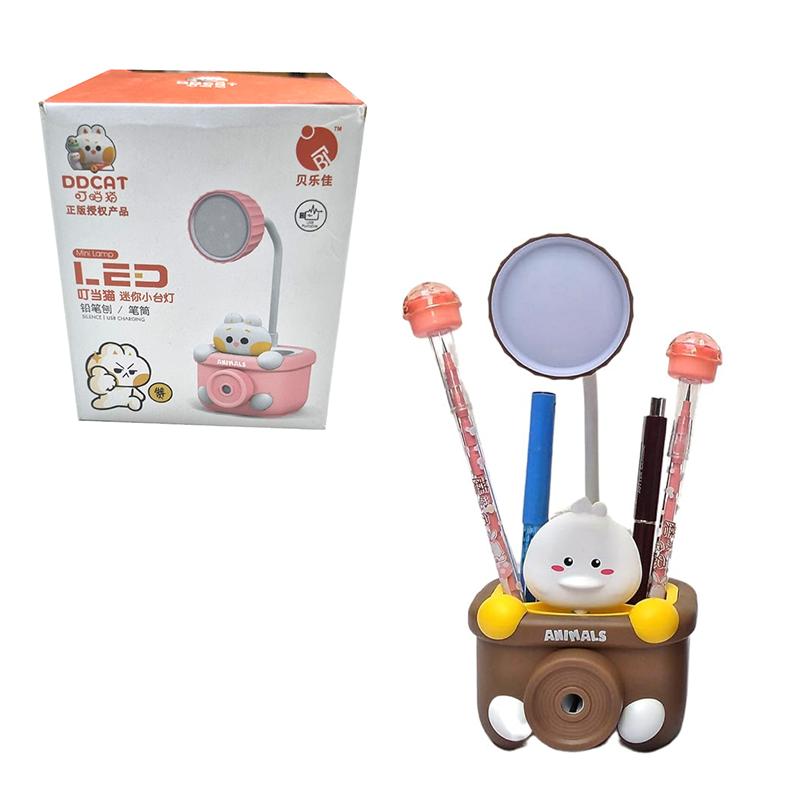 D Cat LED Lamp Rechargeable with Pen Holder and Sharpener (Duck) Table Lamp Study Lamp (Brown)