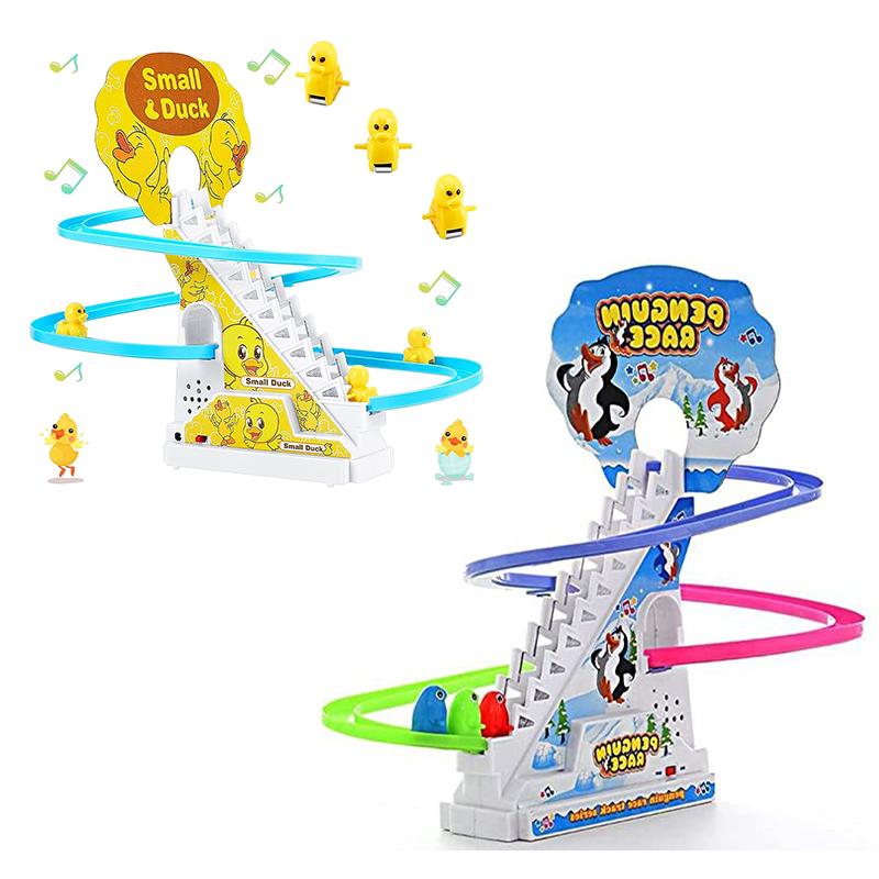 Duck and Penguin Slide Toy Set Stair Ducklings Cartoon Race Track Set Combo of 2