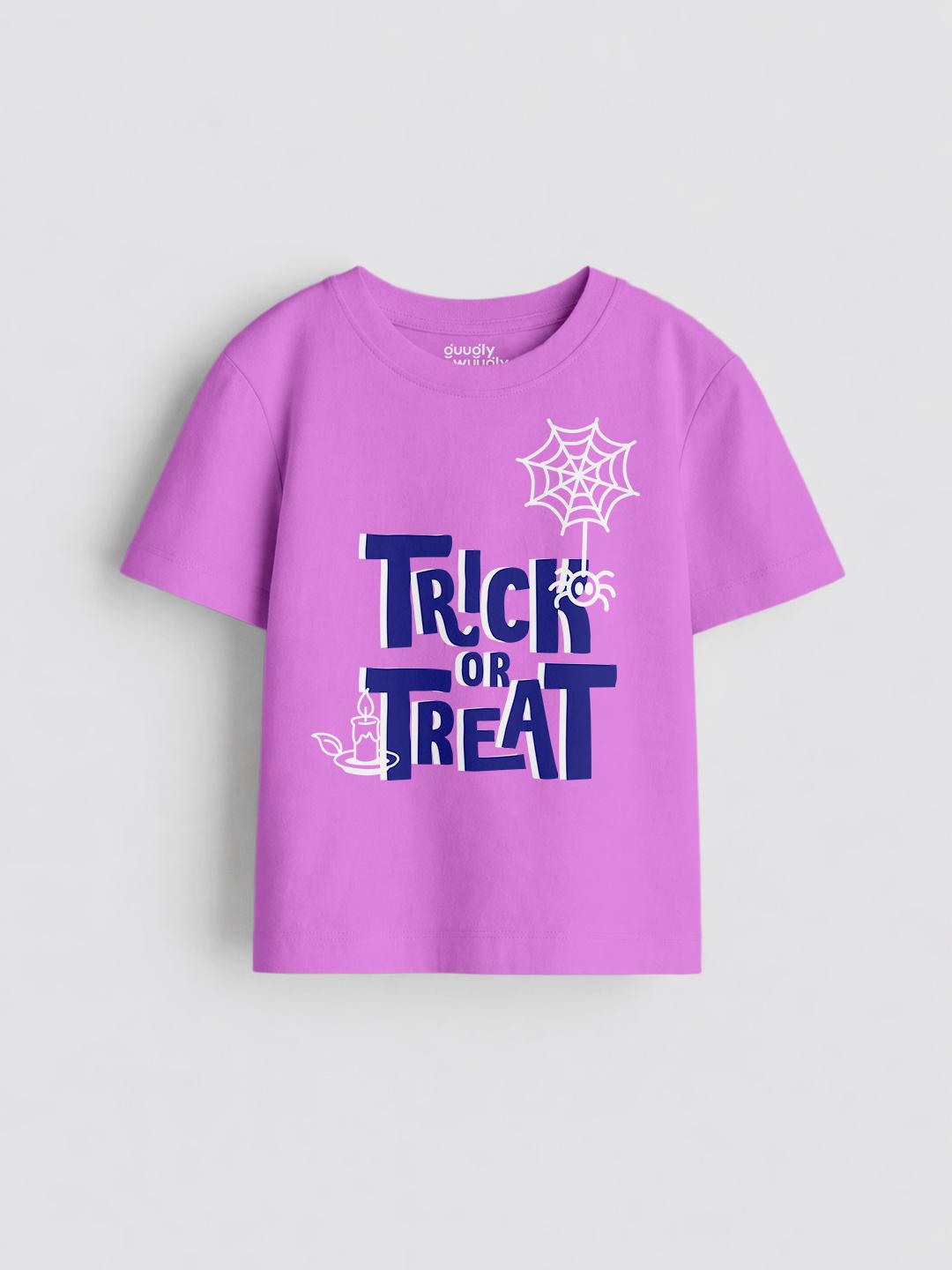 Girls Trick Or Treat Lavender Tshirt | Guugly Wuugly