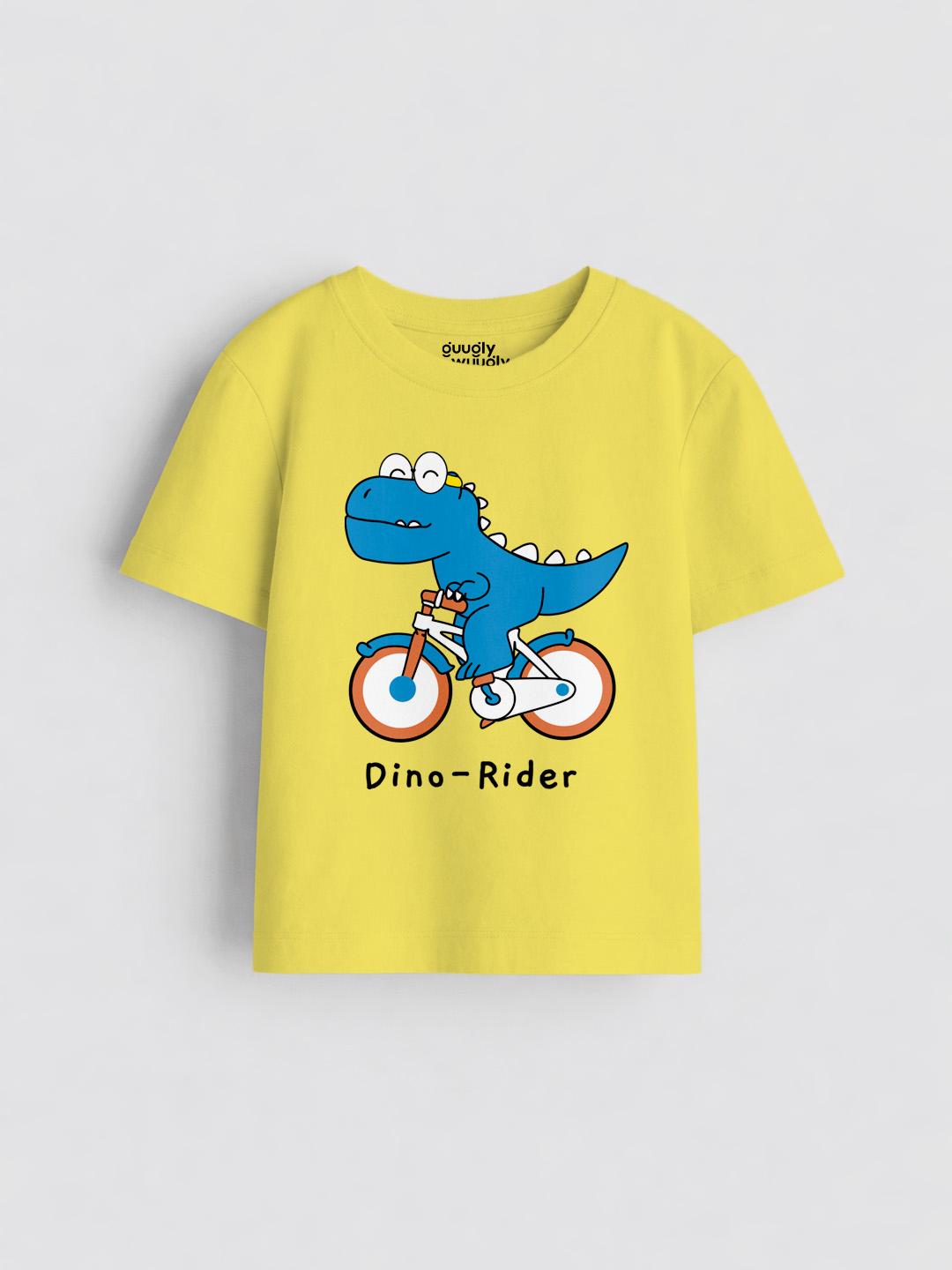 Boys Dino Rider Lemon Yellow Tshirt | Guugly Wuugly
