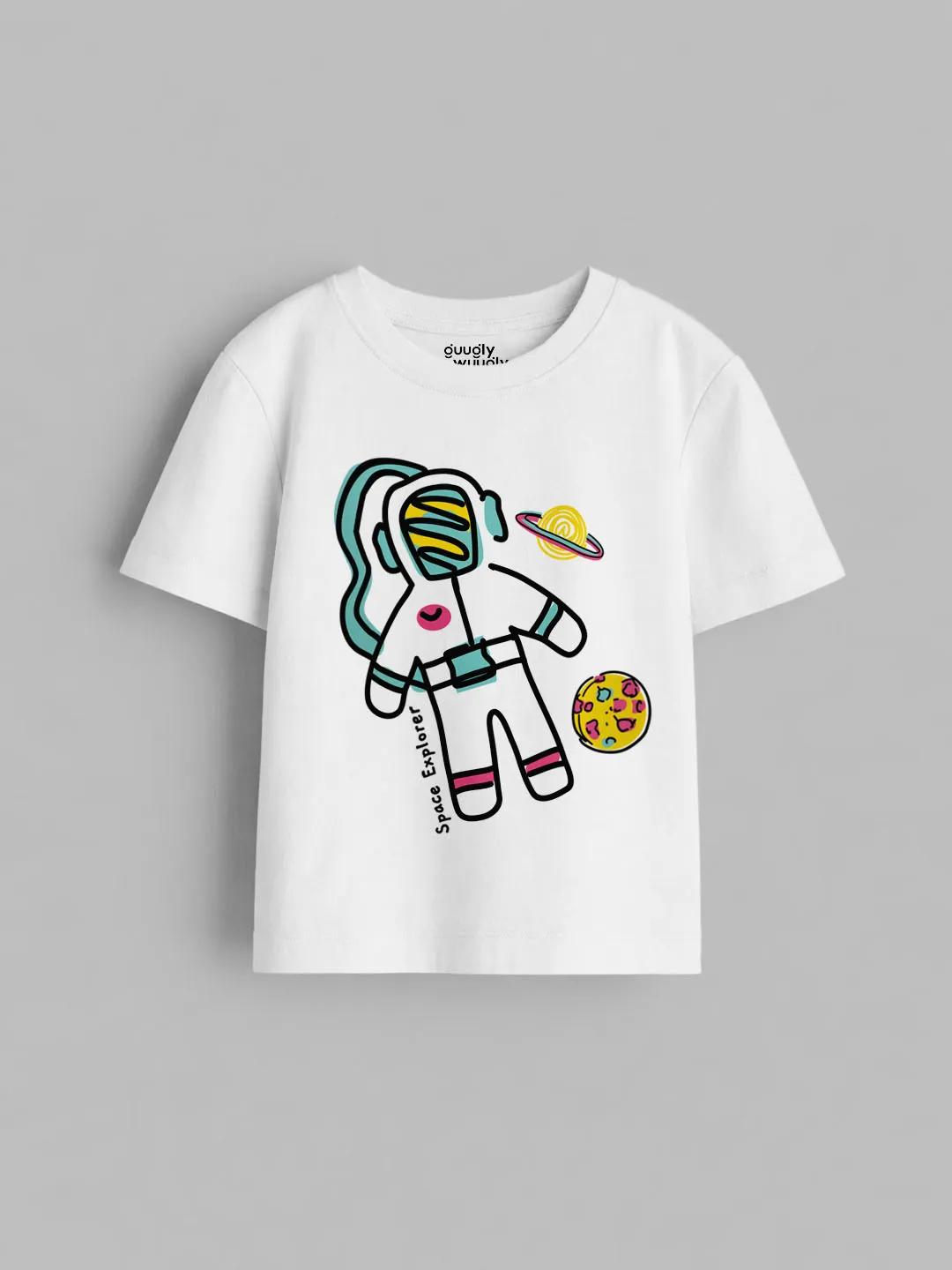 Boys Space Explorer White Tshirt | Guugly Wuugly