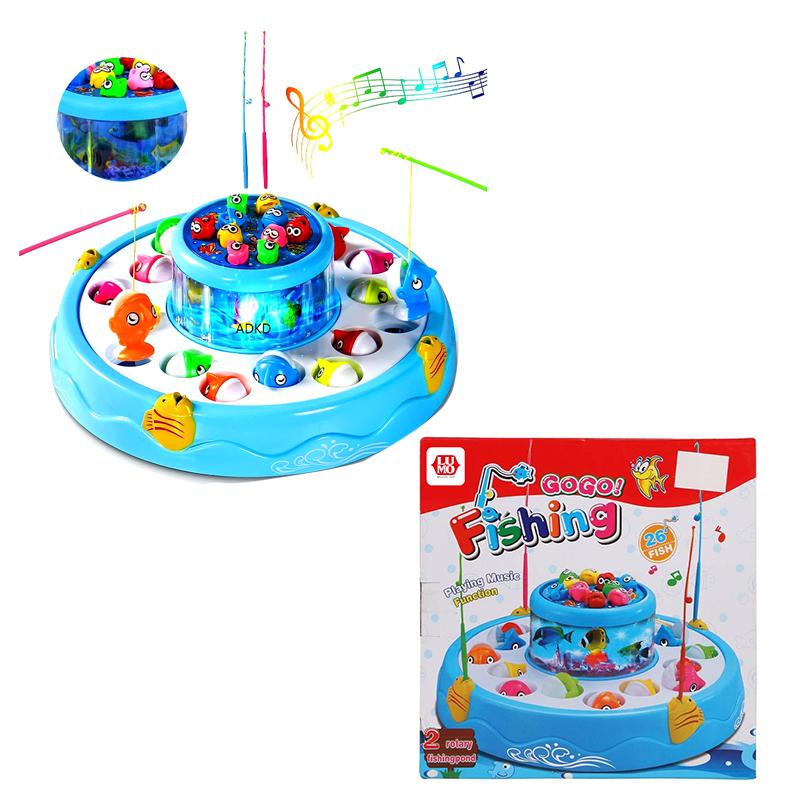 GoGo Fishing Game with Playing Music Function/26 Pcs Of Fish/2 Rotary Fishing Pond Party Board Game