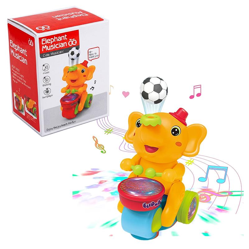 Musical Elephant Toy with Levitation Ball on Nose Along with Dazzling Light Drum (Yellow) | Musical Toy for Kids | Battery Operated Sound & Light Toy | Musical Toys