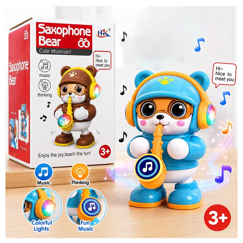 MMC Saxophone Bear Sky Blue (HK) | Musical Toy for Kids | Battery Operated Sound & Light Toy | Musical Toys