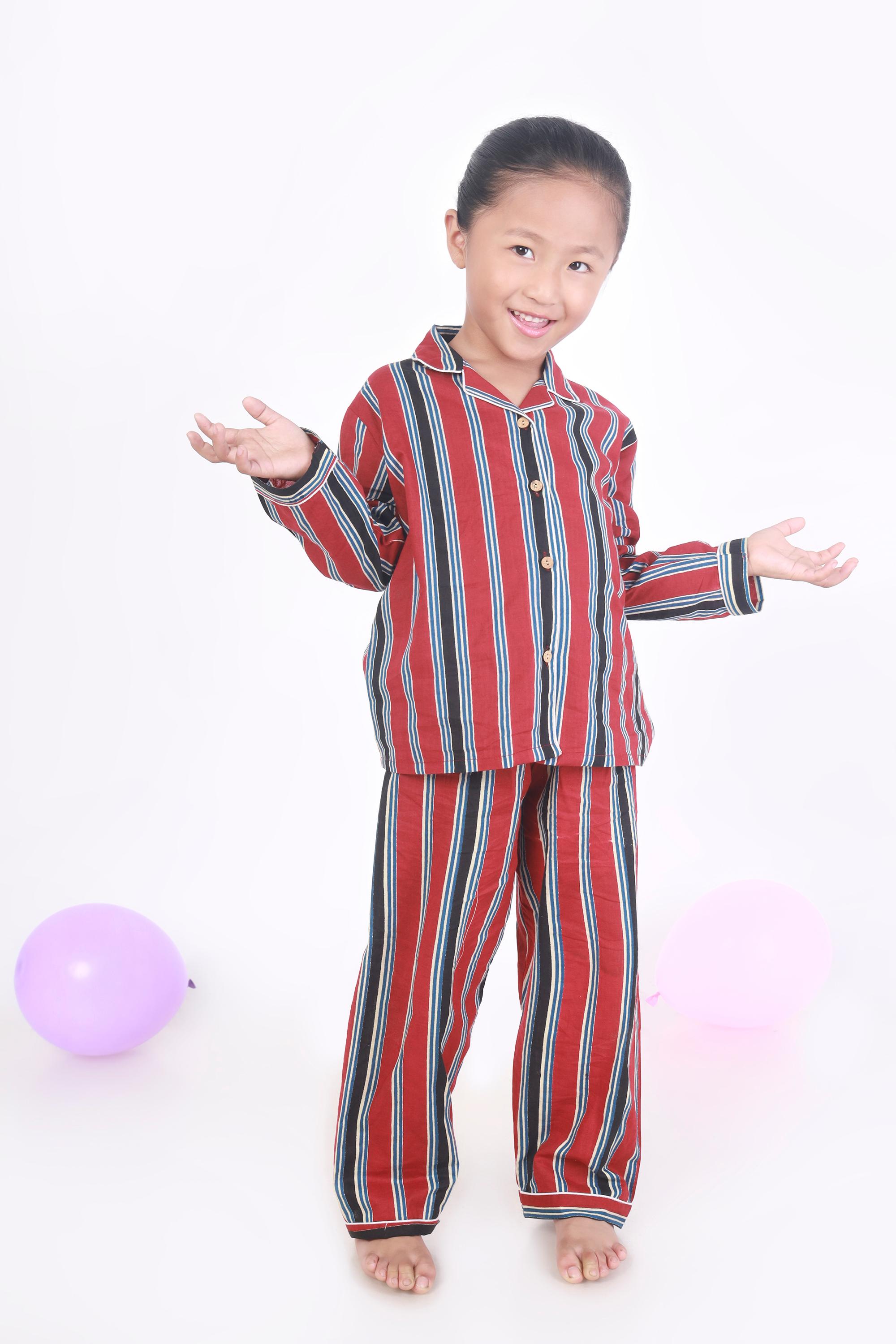 RedStripesWovenCotton Shirt & PyjamaNightsuit