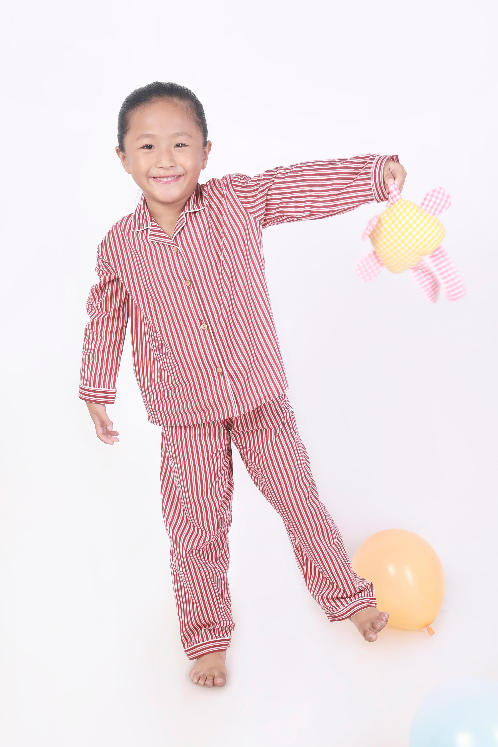 Kids Cotton Nightsuit – Red & White Striped Shirt & Pyjama Co-ord Set for Boys & Girls | BREATHABLES