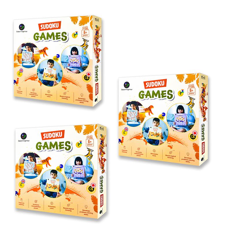 Ilearnngrow Countries Flag, National Animal & Currency Sudoku (Pack Of 3)