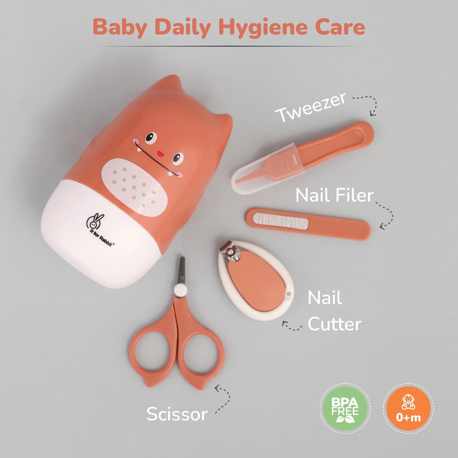 R for Rabbit Stylo Kitty New Born Baby 4 in1 Nail Grooming Kit for Baby Manicure Set with Kids Nail Cutter, Tweezer, Filer and Scissors (Peach)