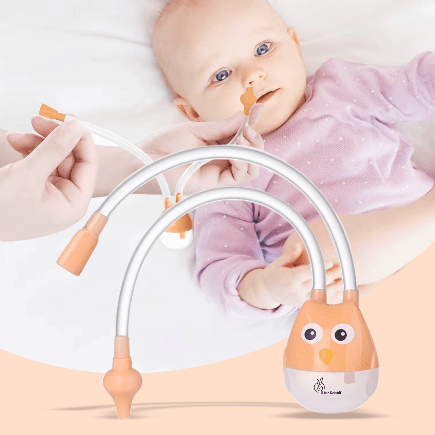 R for Rabbit Snowy Baby Nasal Aspirator, Nose Cleaner for Babies (0 to 5 Years) BPA Free Soft Silicone, Infants Snotsucker, Cold Relief, Easy to Clean, Travel Friendly (Orange)