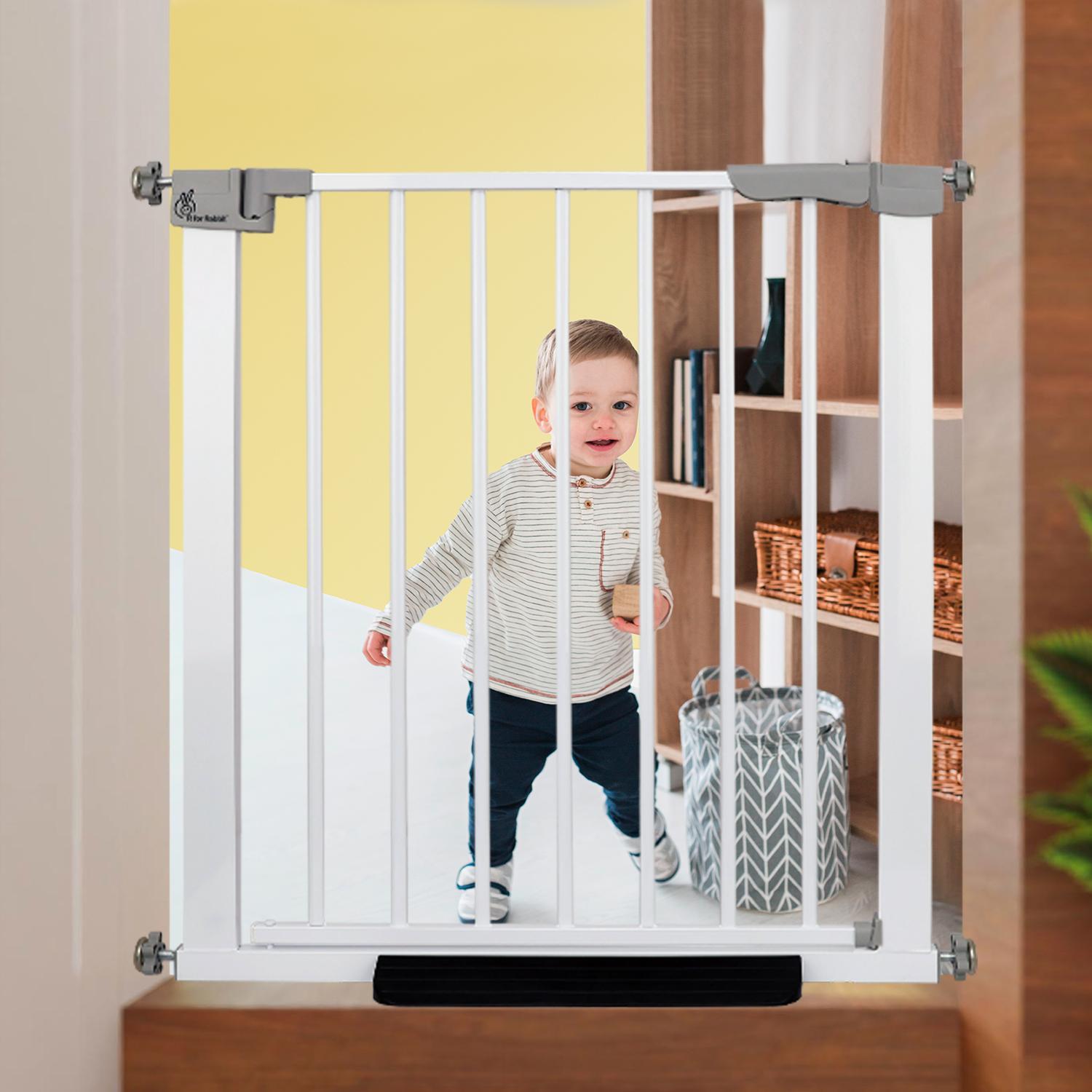 R for Rabbit Safe Guard Baby Safety Gate for Kids Auto Close Double Lock System for Toddler Security Door, Child Protection Barricade for Staircase, Kitchen, House & Balcony (76-83 cm) | White
