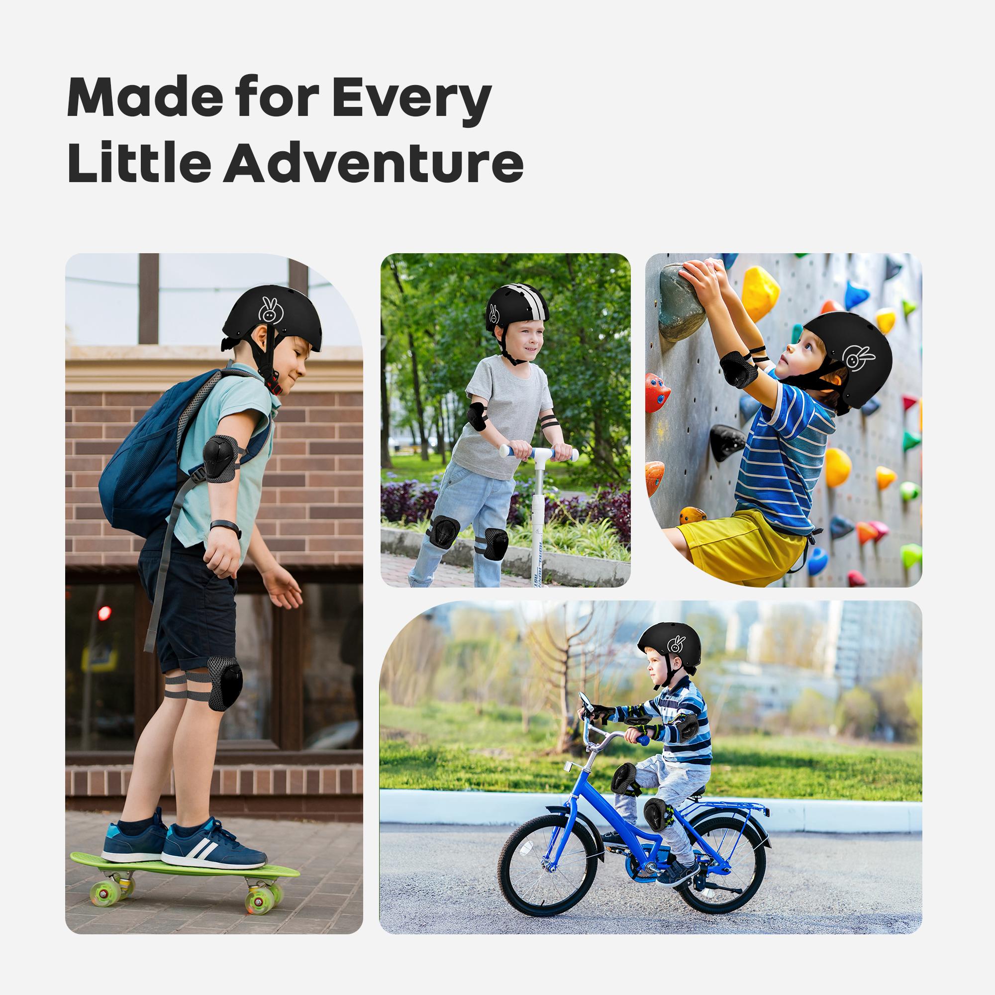 R for Rabbit Safe Play Set for Kids | Helmet with Knee Pads, Elbow Pads & Wrist Guards Safety Certified, Lightweight, Adjustable | Skating, Cycling, Scooter, Age 3-7 Years Boys & Girls (Black Sports)