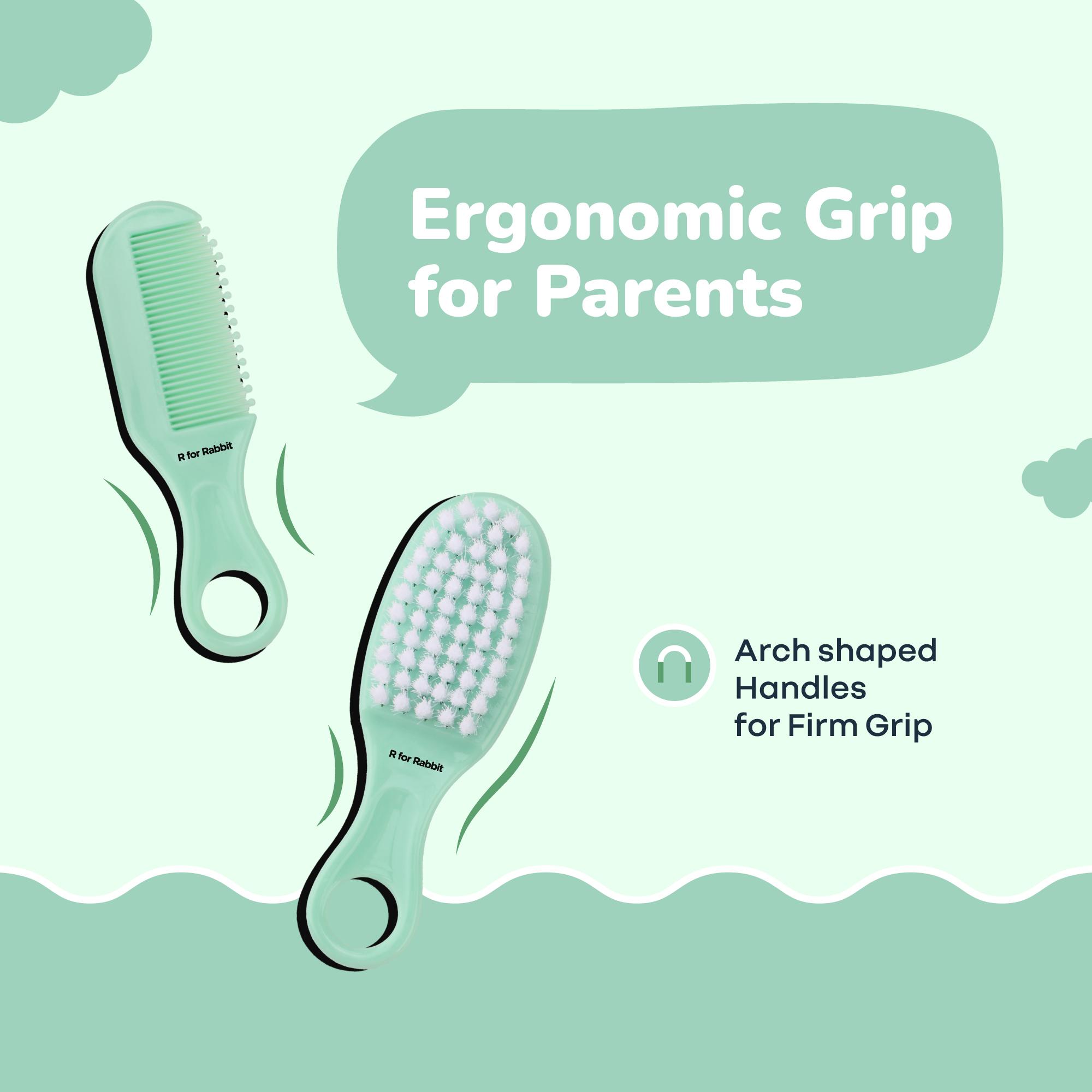 R for Rabbit Stylo Totcare Set Baby Grooming Kit for New Born Baby 4-in-1 Kids Set Hairbrush, Comb, Scissors & Tweezers Travel-Friendly Age 0+ Months (Sea Green)