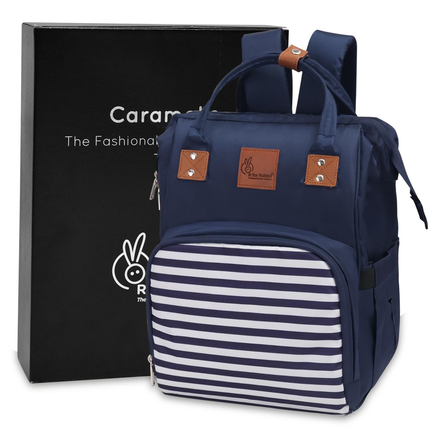 R for Rabbit Caramello Regal Baby Diaper Bag for Mother, Waterproof Kids Diaper Backpack for Mothers, Multifunctional Maternity Bag for Travel, Nursing Backpack for Moms (Blue Stripes)
