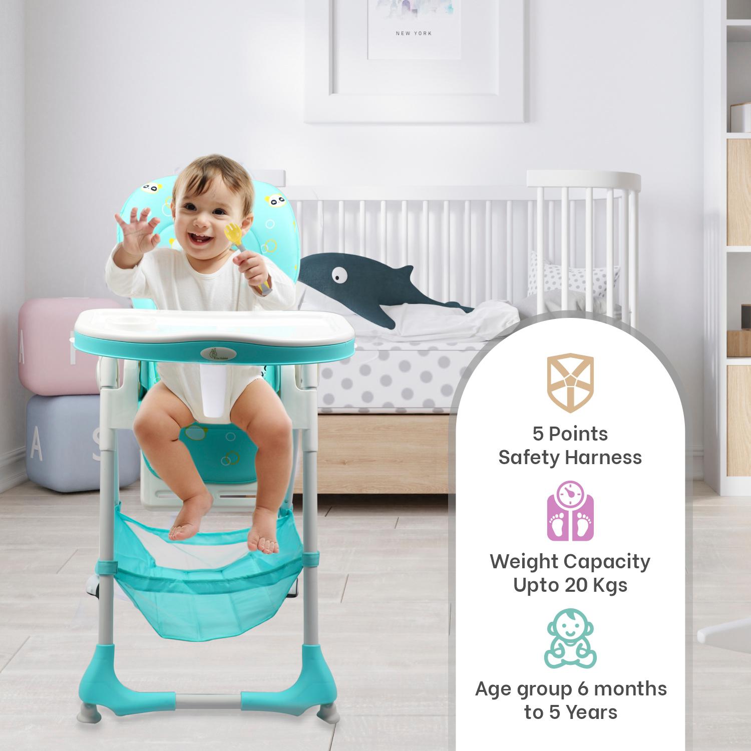 R for Rabbit Marshmallow High Chair for Baby, Position High Chair with 7 Level Height and 3-Recline Modes with Adjustable Footrest, 6 Months to 5 Years (Green)