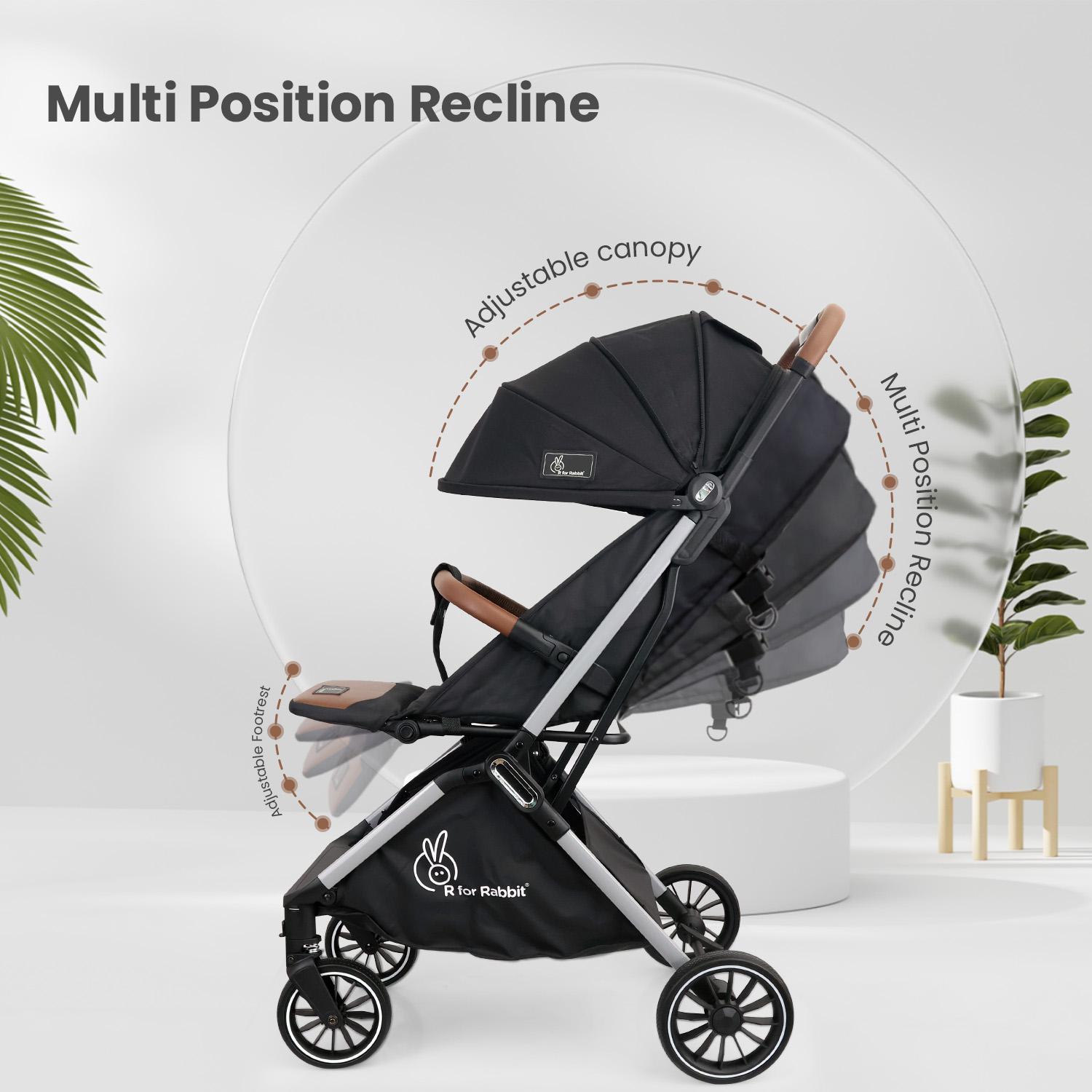 R for Rabbit Street Smart Auto Fold Stylish Newborn Baby Stroller| Aluminum Frame Pram with One Click Fold |Travel Friendly Cabin Trolley Stroller for 0-3 Years ||(Pure Black)