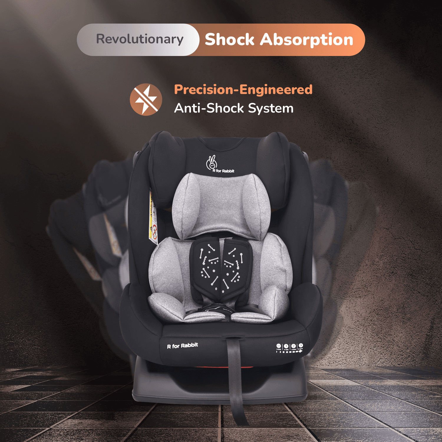 R for Rabbit Jack N Jill NXG Baby Car Seat ECE R44 Certified with 5-Point Harness, Rear & Forward Facing, Side Impact Protection Anti-Shock System for Kids 0–12 Years, Up to 36 kg (Black Grey)