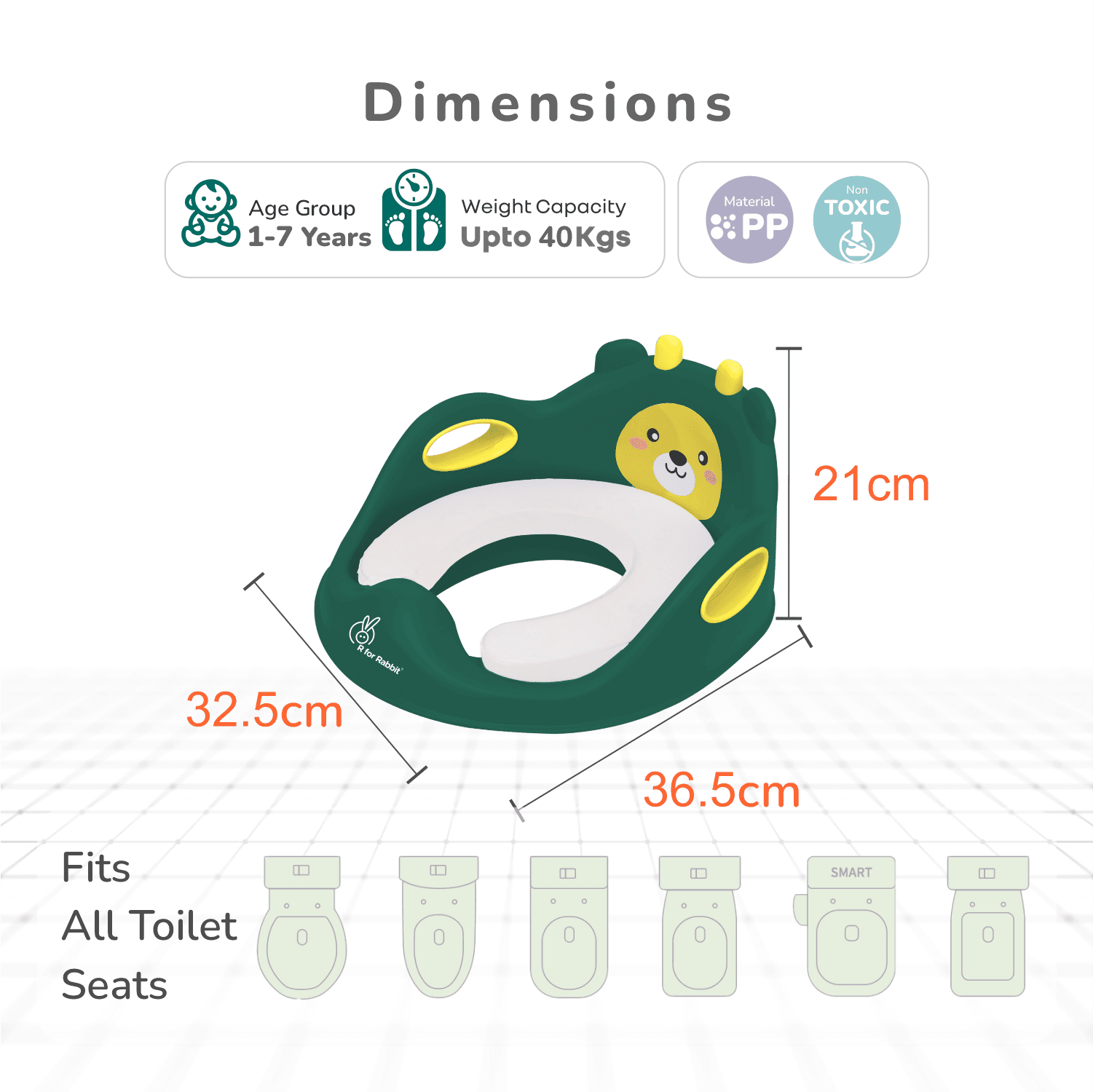 R for Rabbit Minimo Teddy Potty Seat for Kids Anti Slip BPA Free with Soft Cushion, Universal Fit Portable Potty Training Seat for Infant Weight Up to 40Kgs 1 to 7 Years (Green Yellow)