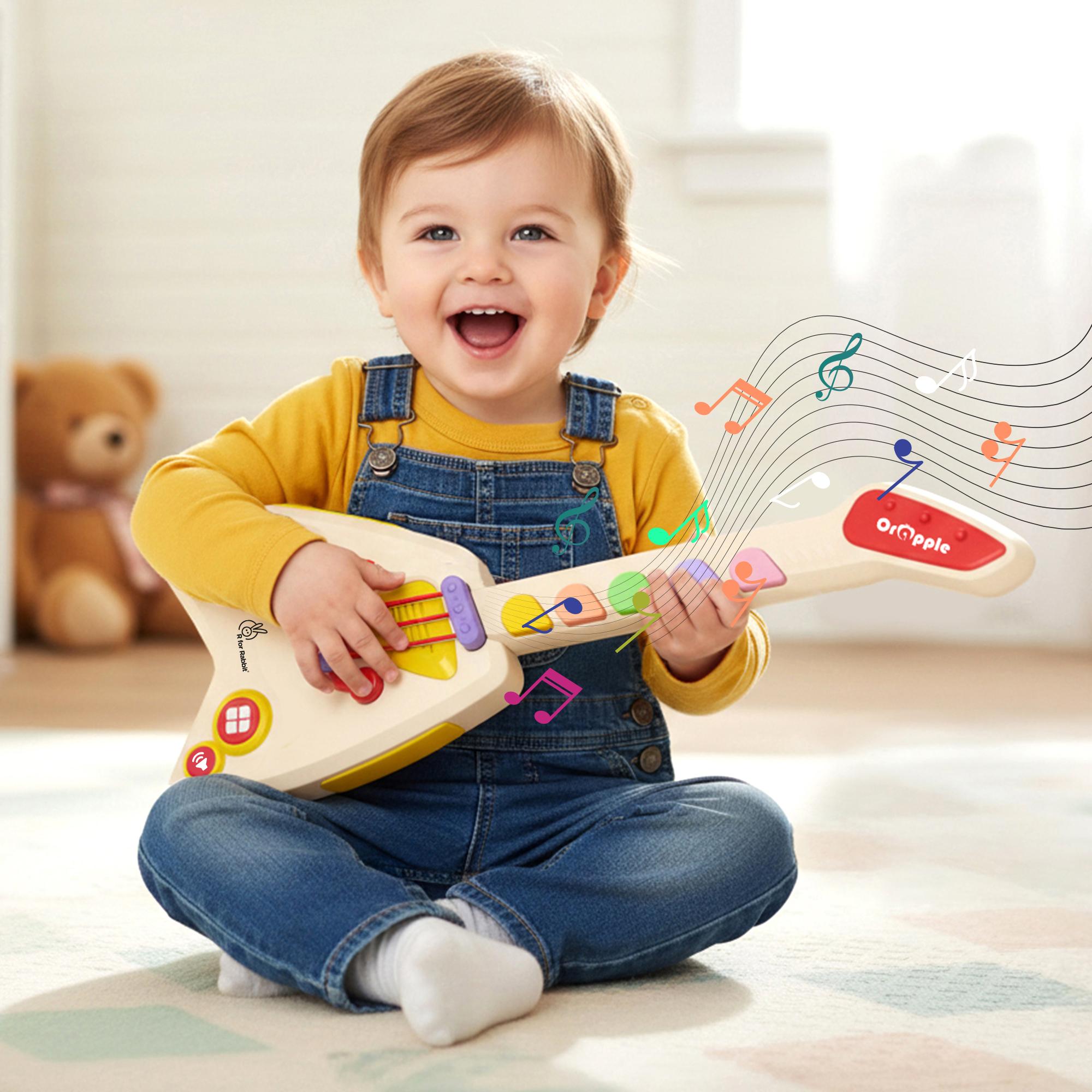 R for Rabbit Orapple Funtunes Electric Guitar, Musical Toy for Kids with Lights & Music | 4 Play Modes, 5-Level Volume Control | Educational & Fun Learning Gift for 1+ Years Boys & Girls (Beige Multi)