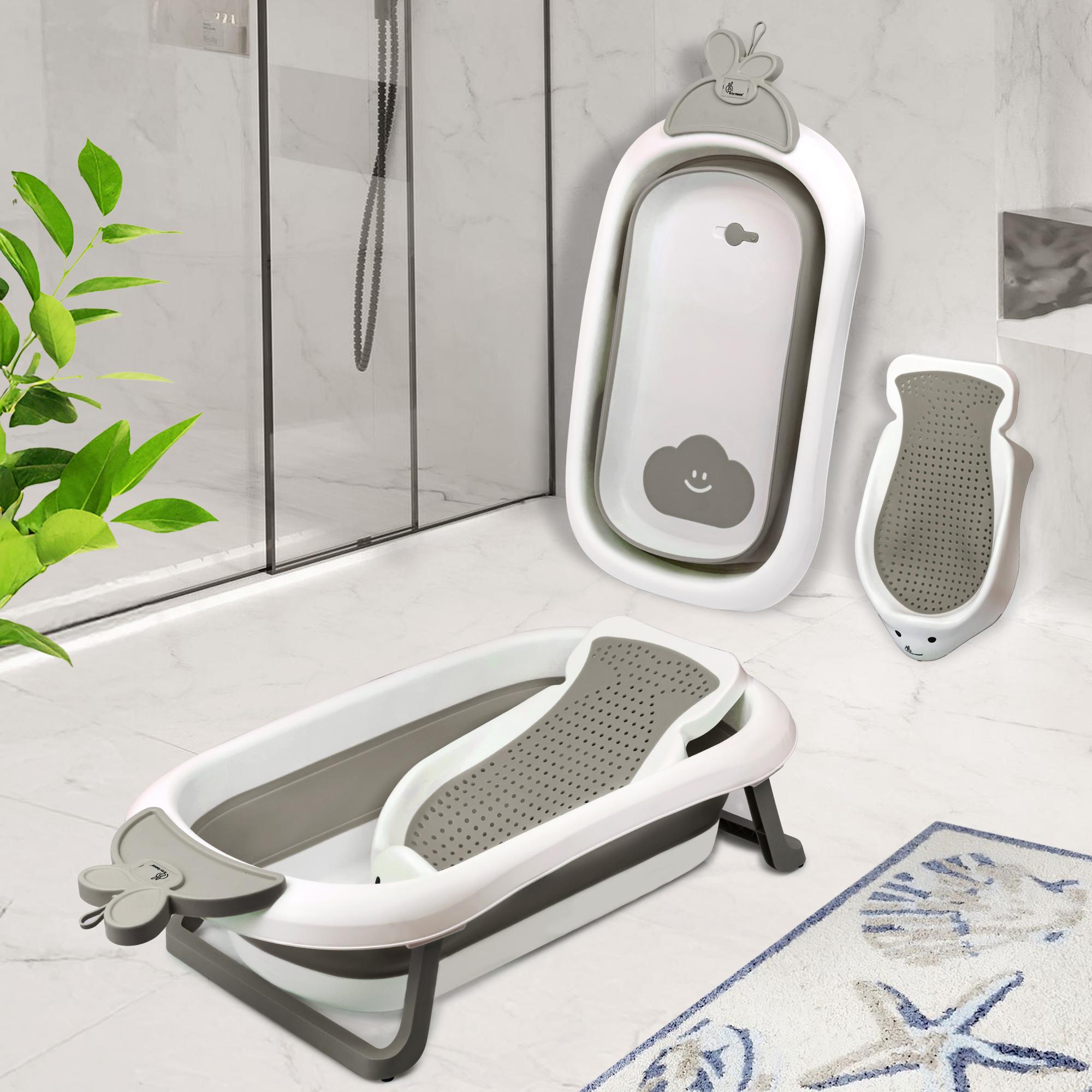R for Rabbit Bubble Double Bunny Bath Tub Convertible Safe Ergonomic Detachable TPE Sling Foldable Travel-Friendly Weight Up to 20 kg 0-3 Years Baby Girls Boys Kids Bather Bathtub (Grey)